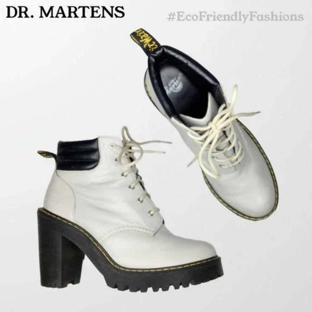Dr. Martens Persephone Womens Grey High Block Heel Platform Ankle Boots Size US